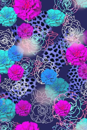 花卉与动物纹结合。性感印花华亿平台图片