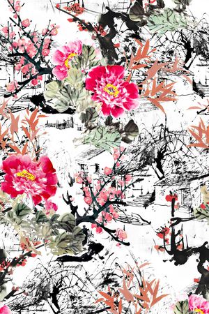 山水画印花华亿平台图片