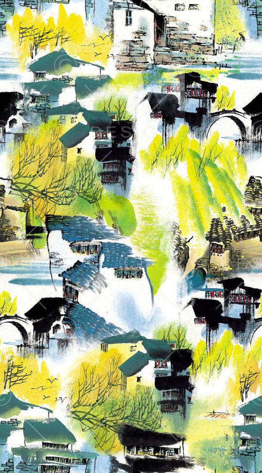 山水画印花华亿平台图片