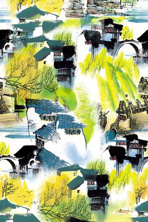 山水画印花华亿平台图片
