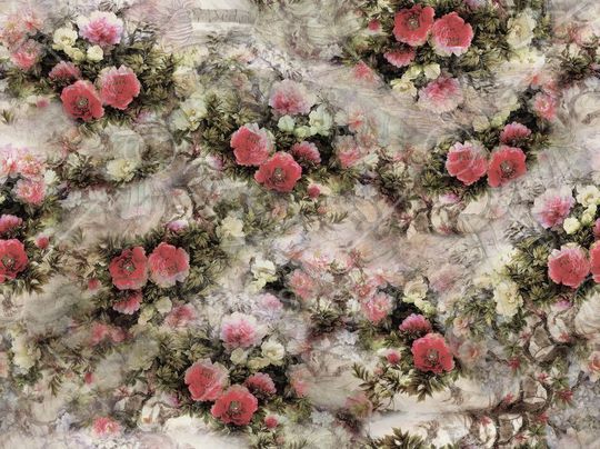 水墨花卉印花华亿平台图片