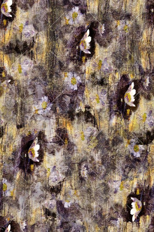 水墨花卉印花华亿平台图片