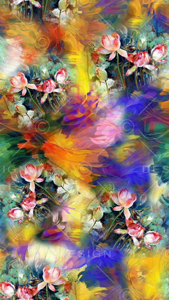 抽象荷花印花华亿平台图片