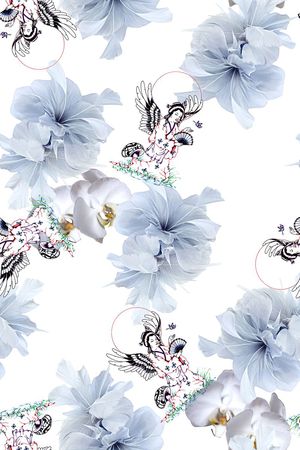 时尚羽毛玫瑰花花卉印花华亿平台图片