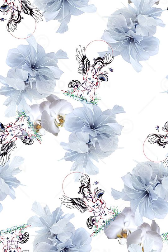 时尚羽毛玫瑰花花卉印花华亿平台图片