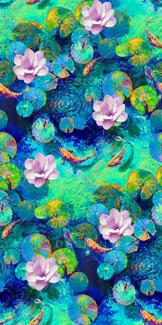 油画荷花印花华亿平台图片