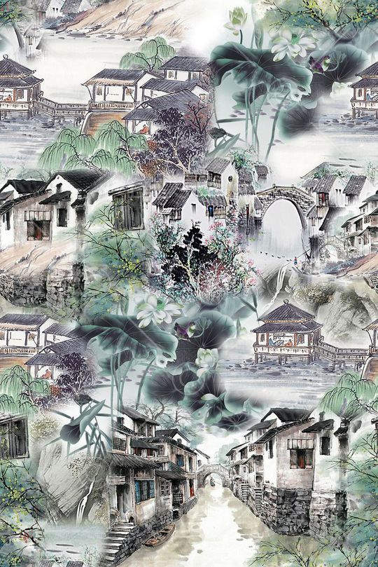 时尚手绘水墨画印花华亿平台图片