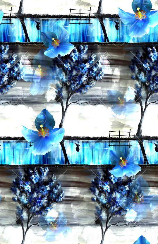 抽象手绘满版最新高清数码时尚潮流大牌复古欧美风风景绘画印花华亿平台图片