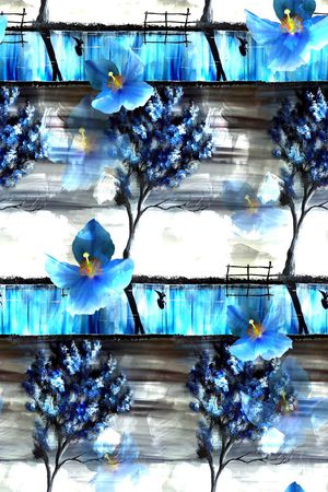 抽象手绘满版最新高清数码时尚潮流大牌复古欧美风风景绘画印花华亿平台图片