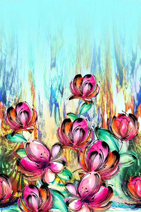 手绘花印花华亿平台图片