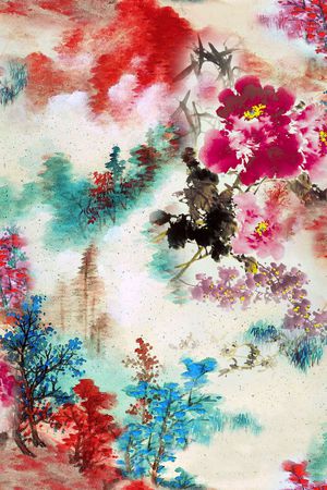 水墨牡丹印花华亿平台图片