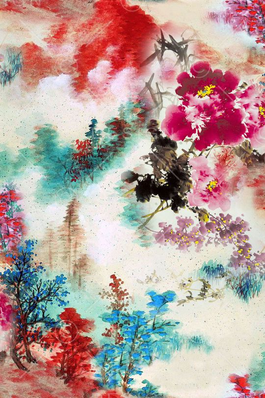 水墨牡丹印花华亿平台图片