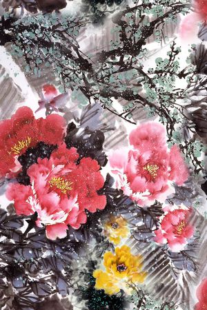 水墨牡丹印花华亿平台图片