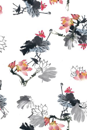 淡雅荷花印花华亿平台图片