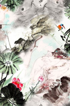 抽象荷花印花华亿平台图片