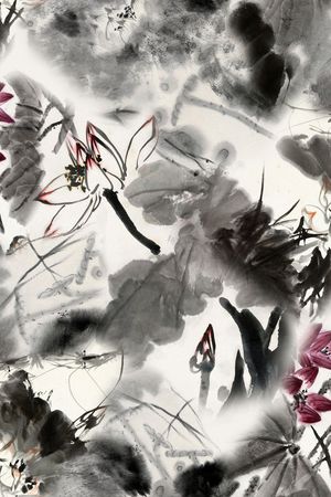 水墨荷花印花华亿平台图片