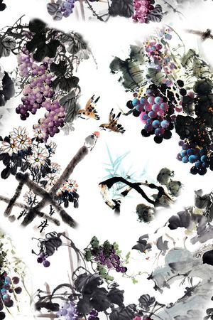 国画葡萄印花华亿平台图片