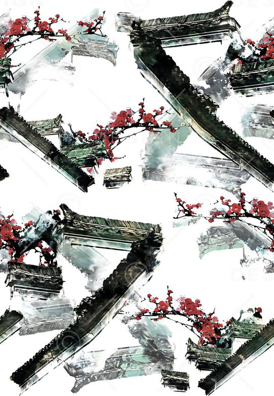 抽象手绘满版最新高清数码时尚潮流大牌复古欧美风中国风印花华亿平台图片