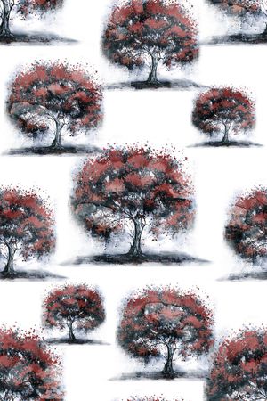 抽象手绘满版最新高清数码时尚潮流大牌复古欧美风树印花华亿平台图片