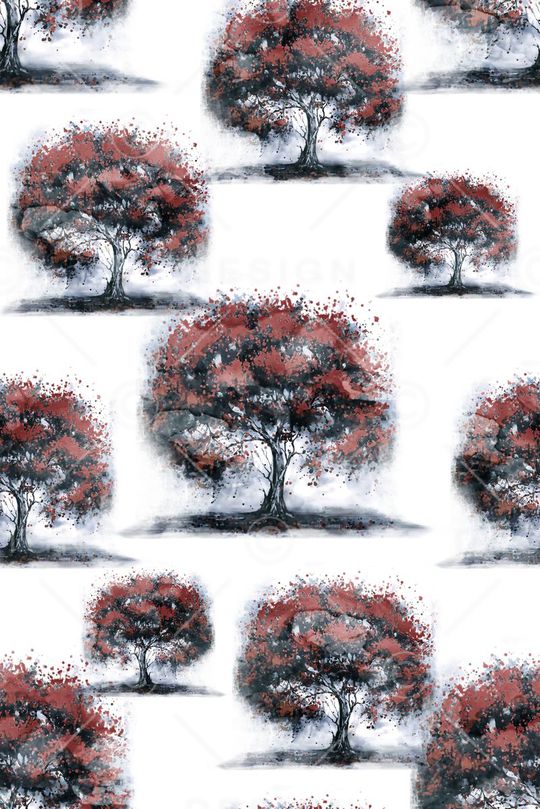 抽象手绘满版最新高清数码时尚潮流大牌复古欧美风树印花华亿平台图片