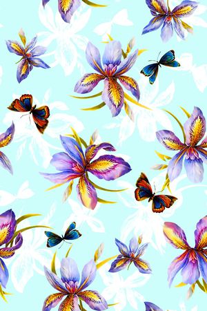 抽象手绘满版最新高清数码时尚潮流大牌复古欧美风水彩花卉印花华亿平台图片