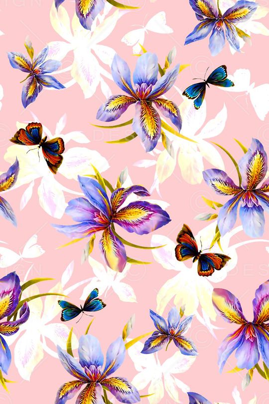 抽象手绘满版最新高清数码时尚潮流大牌复古欧美风水彩花卉印花华亿平台图片