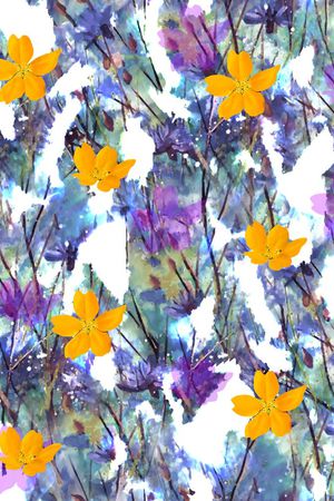 抽象手绘满版最新高清数码时尚潮流大牌复古欧美风小花卉印花华亿平台图片