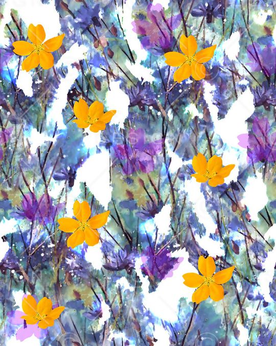 抽象手绘满版最新高清数码时尚潮流大牌复古欧美风小花卉印花华亿平台图片