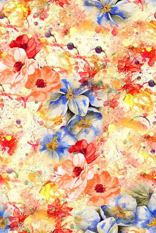 时尚抽象手绘花卉印花华亿平台图片