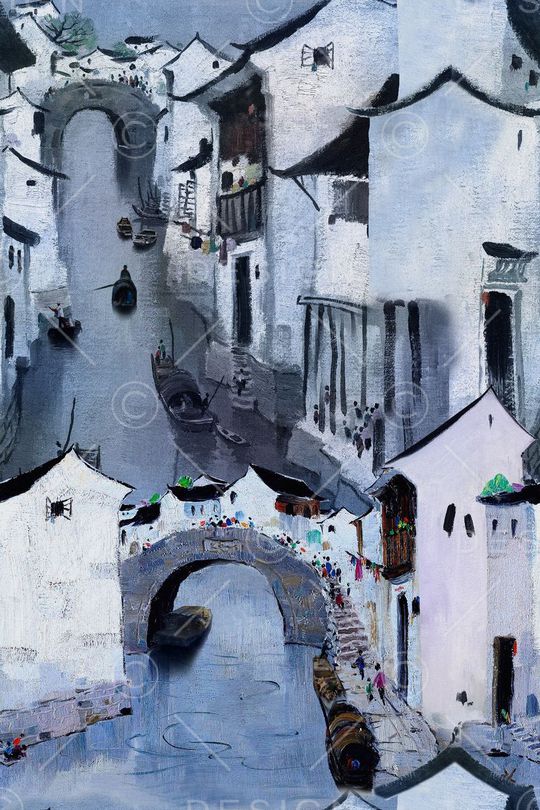 江南水乡印花华亿平台图片