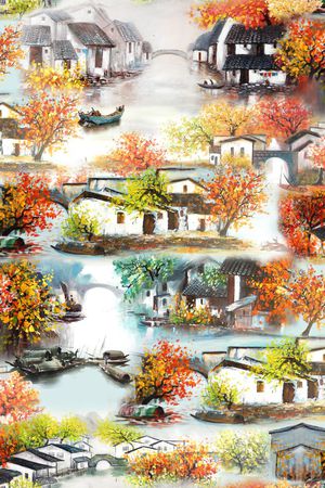 江南水乡印花华亿平台图片