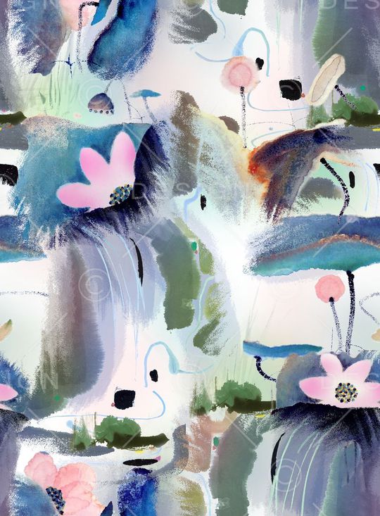 水墨。笔触印花华亿平台图片