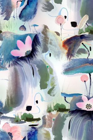 水墨。笔触印花华亿平台图片