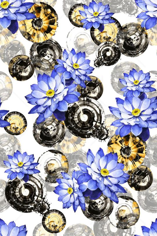 抽象手绘满版最新高清数码时尚潮流大牌复古欧美风高贵花卉印花华亿平台图片