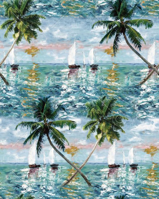 抽象手绘满版最新高清数码时尚潮流大牌复古欧美风风景印花华亿平台图片