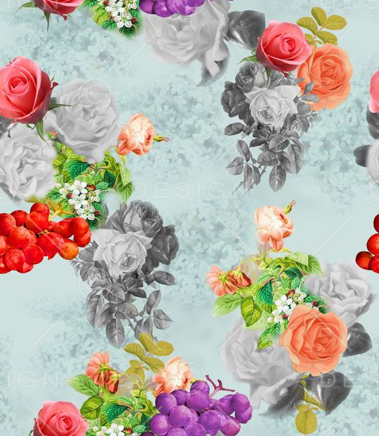 满版花卉印花华亿平台图片