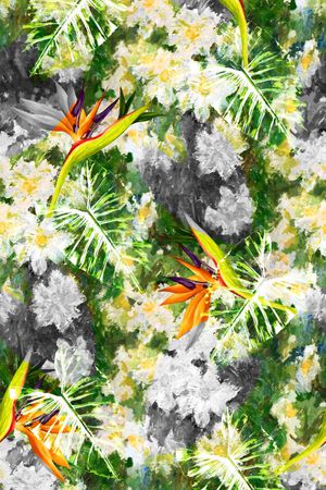 抽象手绘满版最新高清数码时尚潮流大牌复古欧美风花卉印花华亿平台图片