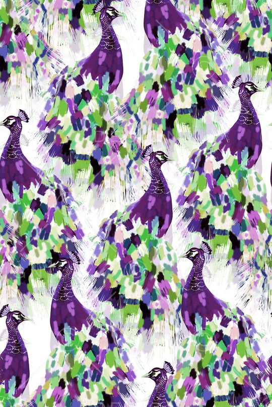 抽象手绘满版最新高清数码时尚潮流大牌复古欧美风孔雀鸟印花华亿平台图片