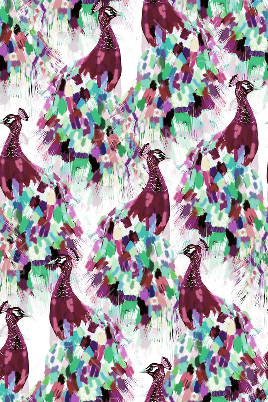 抽象手绘满版最新高清数码时尚潮流大牌复古欧美风孔雀鸟印花华亿平台图片