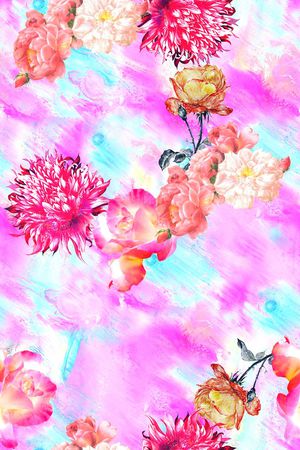 时尚手绘水彩花卉印花印花华亿平台图片