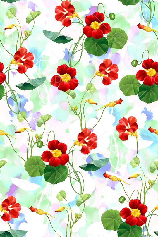 抽象手绘满版最新高清数码时尚潮流大牌复古欧美风清爽水彩花卉印花华亿平台图片