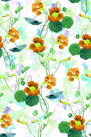 抽象手绘满版最新高清数码时尚潮流大牌复古欧美风清爽水彩花卉印花华亿平台图片