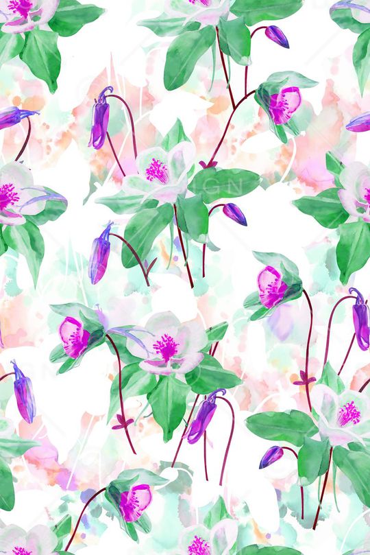 抽象手绘满版最新高清数码时尚潮流大牌复古欧美风水彩花卉印花华亿平台图片