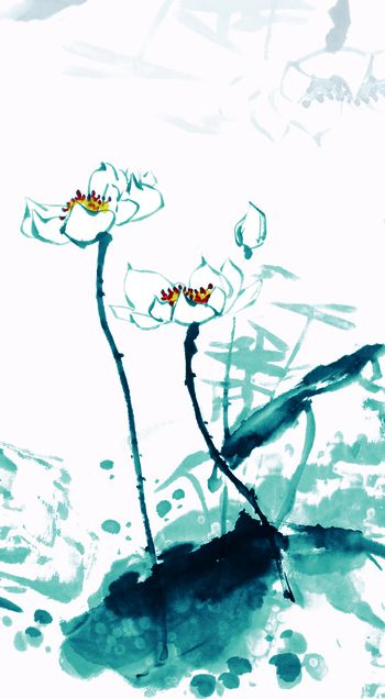 621623-定位荷花水墨 蓝色