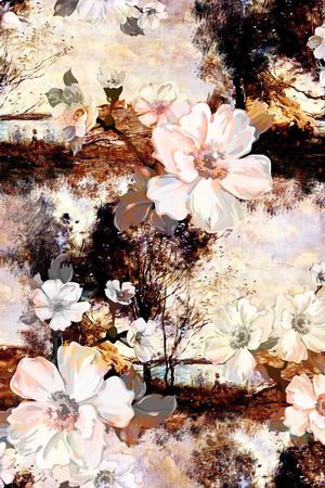 抽象手绘满版最新高清数码时尚潮流大牌复古欧美风花卉印花华亿平台图片