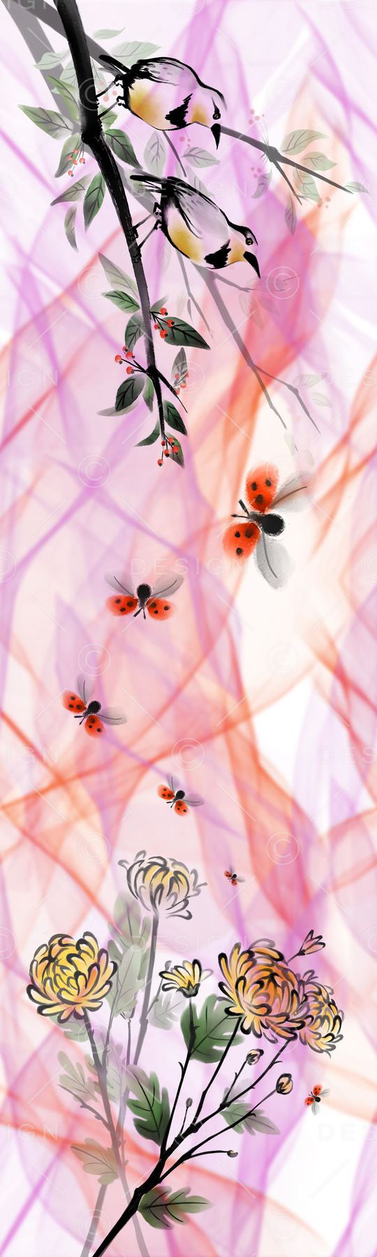 花鸟印花华亿平台图片