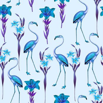 622417-烈火鸟白花花卉蓝