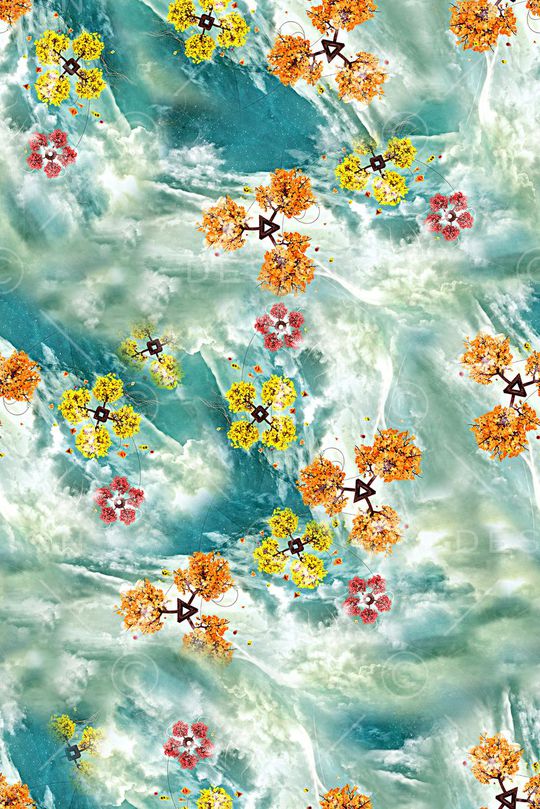 时尚手绘抽象花卉印花印花华亿平台图片