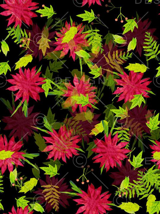 时尚、复古、一品红、绿叶印花华亿平台图片