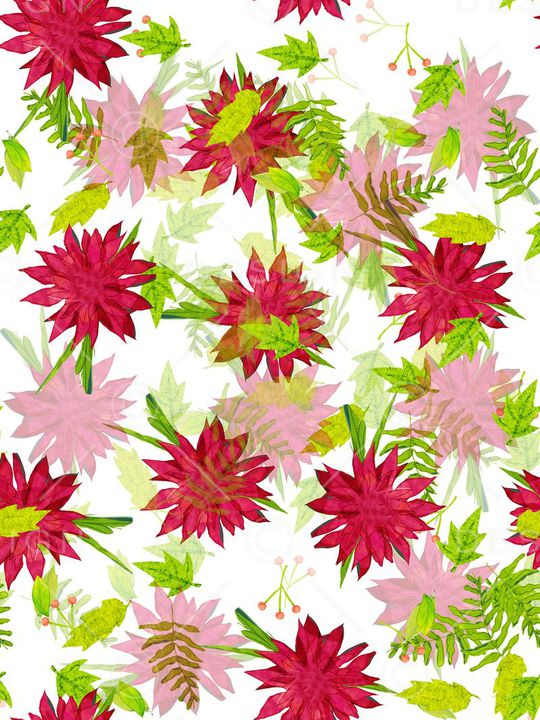 时尚、复古、一品红、绿叶印花华亿平台图片